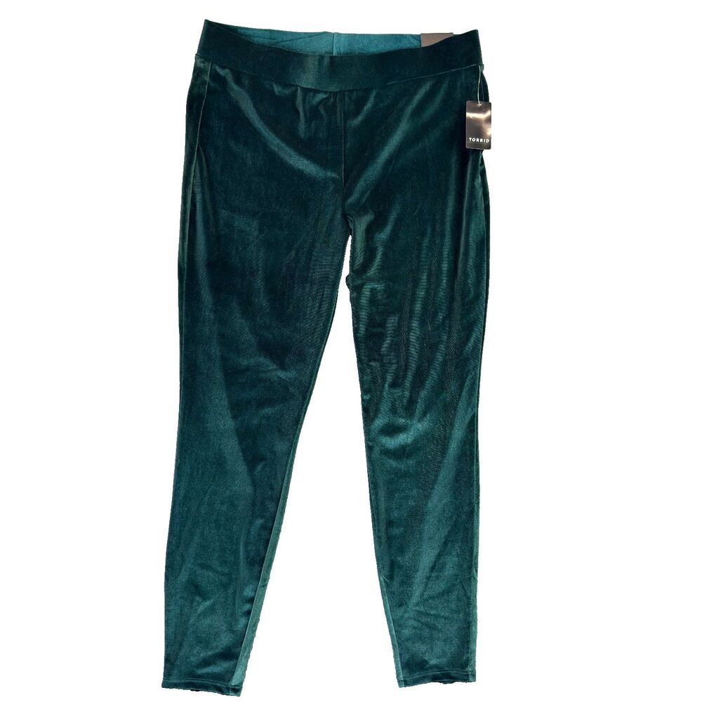 Torrid Leggings Womens 2X Green Ankle Botanical Velvet Polyester Blend Stretch